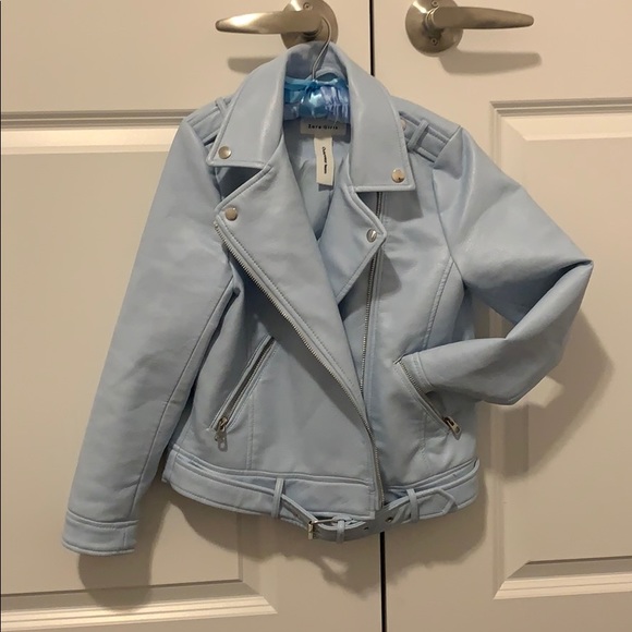 ZARA GIRLS blue leather Moto jacket - Picture 1 of 4
